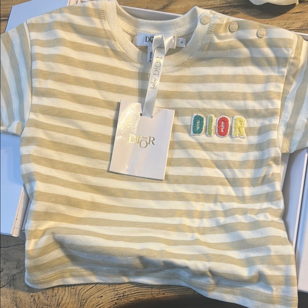Dior Short Sleeve Tee in Tan and White Stripes new in box NWT